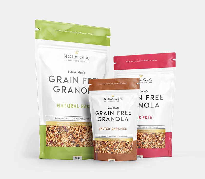 custom size and printing for granola packaging bags